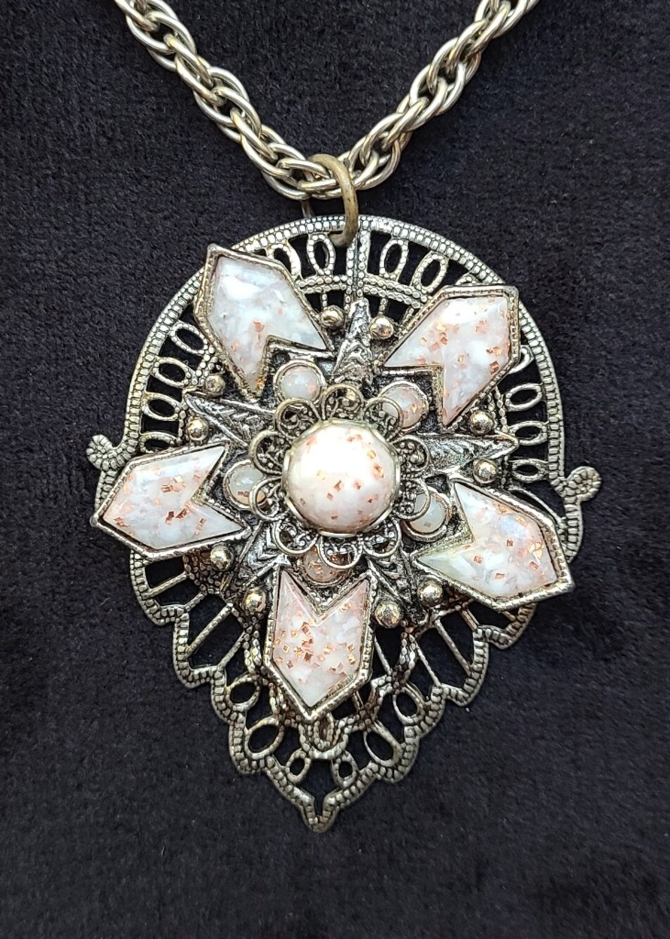 Vintage Filigree Necklace Glass Stones
